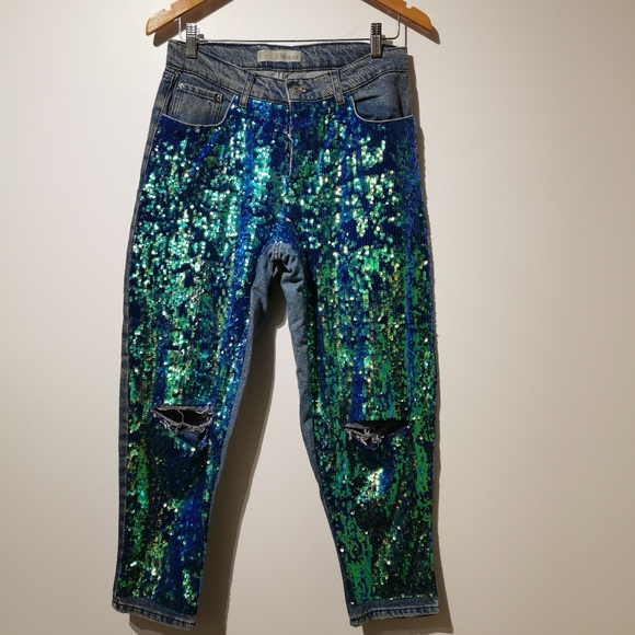 Rare top shop destroyed boyfriend jeans  blue - Picture 3 of 10